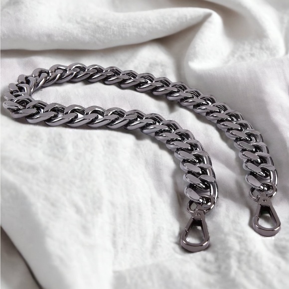 Silver Black Curb Shoulder Chain Purse Strap Replacement 25” - Picture 1 of 2